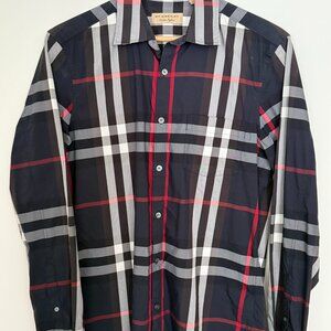 Burberry Check Cotton Shirt (Size M, Navy)